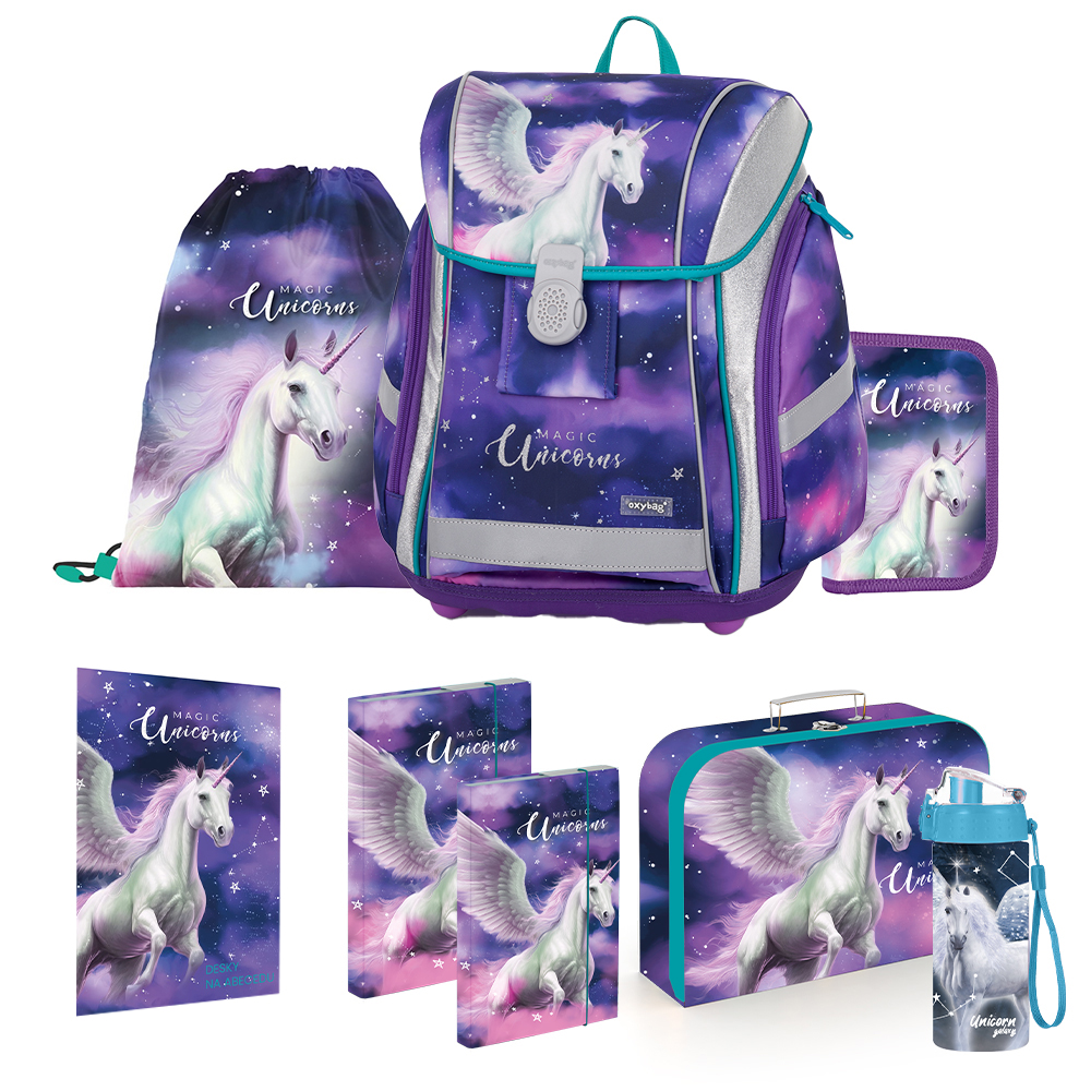 Oxybag Školský set 8-dielny PREMIUM LIGHT Pegas strieborný