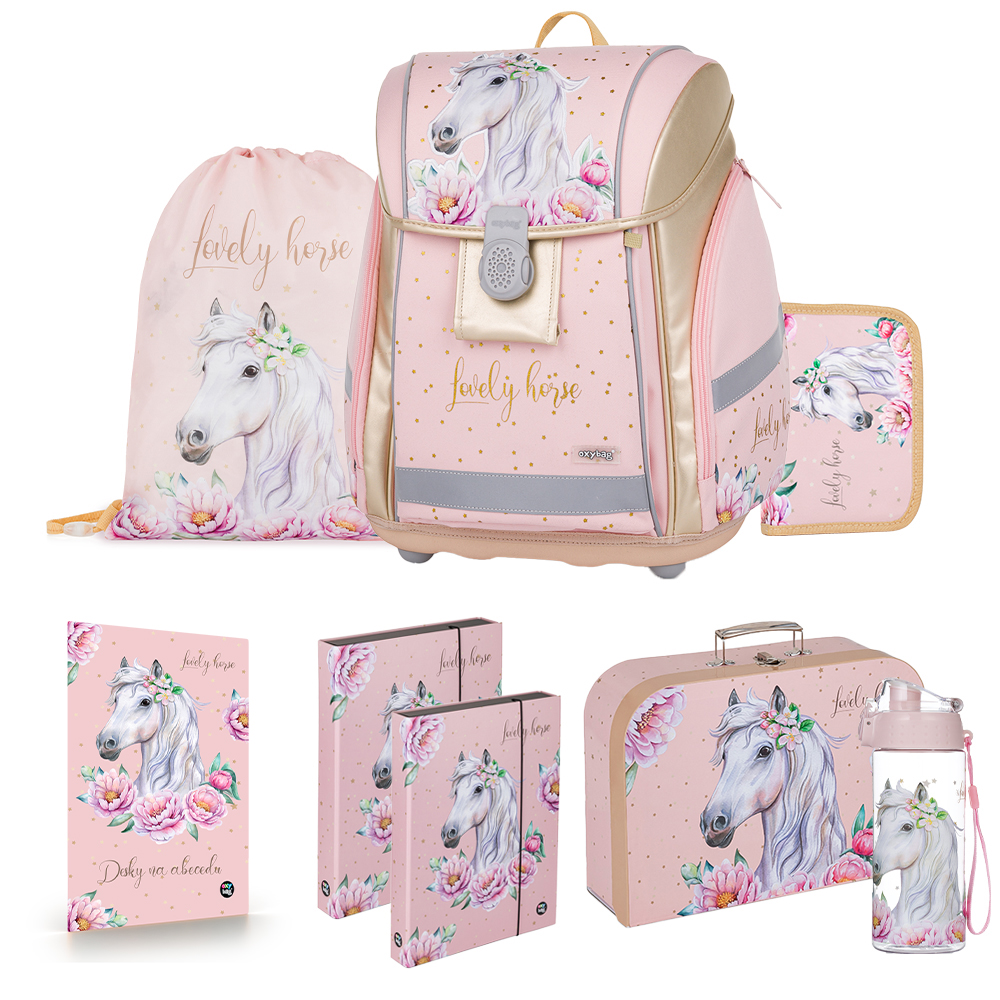 Oxybag Školský set 8-dielny PREMIUM LIGHT kôň Romantic oranžový