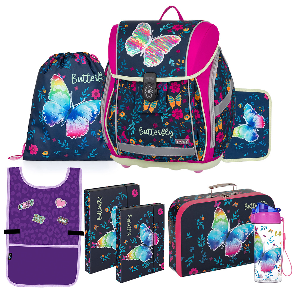 Oxybag Školský set 8-dielny PREMIUM LIGHT Motýľ 2 s kvetmi