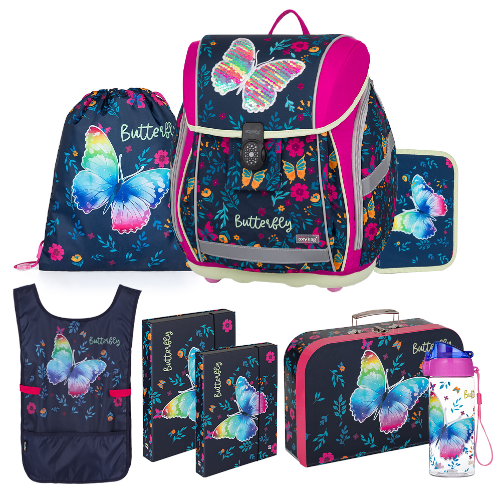 Oxybag Školský set 8-dielny PREMIUM LIGHT Motýľ 2 s kvetmi