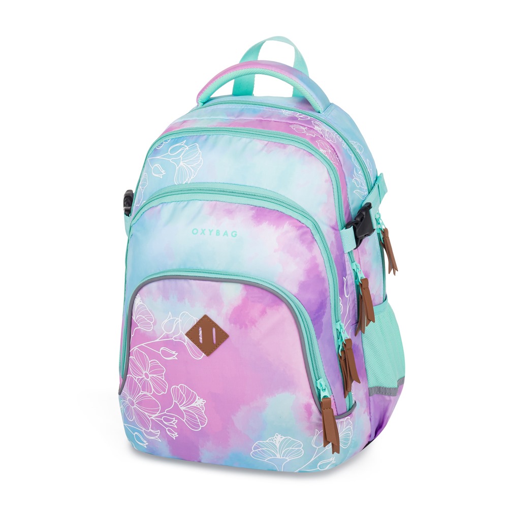 Oxybag Študentský batoh OXY SCOOLER Flowers bielá