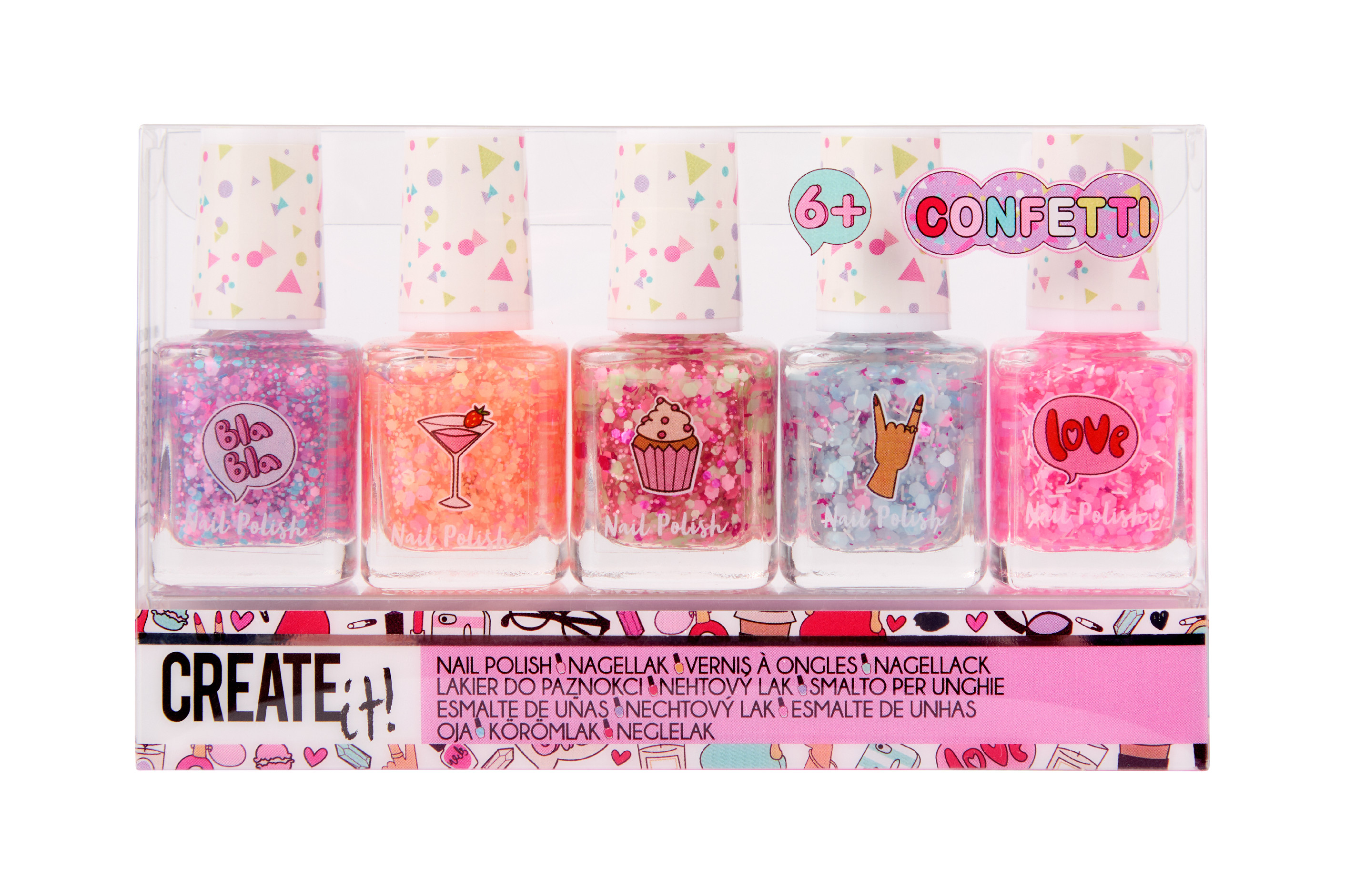 Canenco Detská sada lakov na nechty s konfetami 5 ks