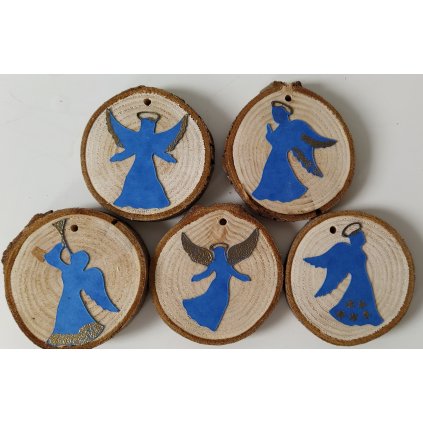 2133 3 drevene ozdoby s papirovou aplikaci andel