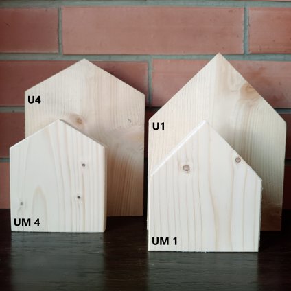 Domeček úzký malý - dřevěná dekorace (Tvar střechy - úzké domečky UM4 - střecha střed/30°, Výška 14 cm)