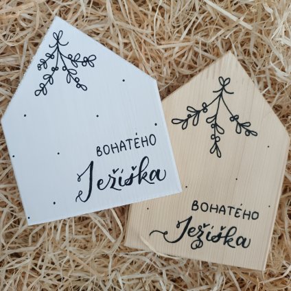 Dřevěné domečky přírodní s kaligrafickou kresbou