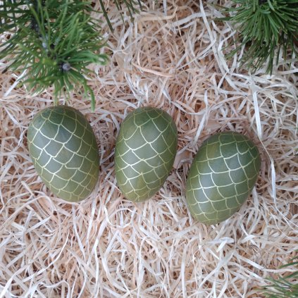 Tři závěsné dřevěné šišky ručně malované - zelená