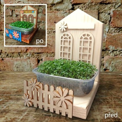 koláž domečku typu skleník - malovaný a čistý před namalováním