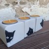 Dřevěná kostka na čajovou svíčku - 3 ks s malovanými černými kočkami