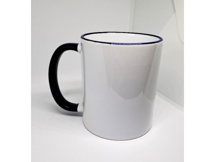Bílý hrnek 330 ml JS Coating s barevným uchem a lemem - modrý ,  sublimace termotransfer