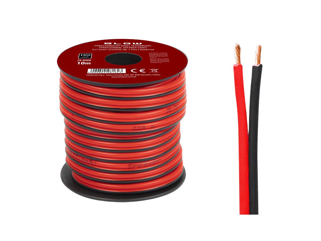 Reproduktorový kabel 2x1,50 mm černý/červený 10 m