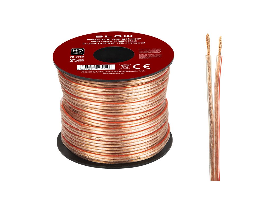 Reproduktorový kabel 2x1,50 mm průhledný 25 m