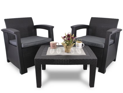 SADA ZAHRADNÍHO NÁBYTKU - ANTRACIT (2 KŘESLA, STOLEK) *0852