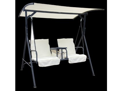 DVOJMISTEČNÁ ZAHRADNÍ HOUPAČKA 170 x 110 x 165 CM BEŽOVÁ S DRŽÁKEM NA ŠÁLKY *6779