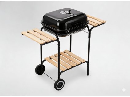 AMERICKÝ UHLÍKOVÝ GRIL S BOČNÍMI POLICEMI A KOLÍKY 97,5 x 49 x 82,5 CM *0155