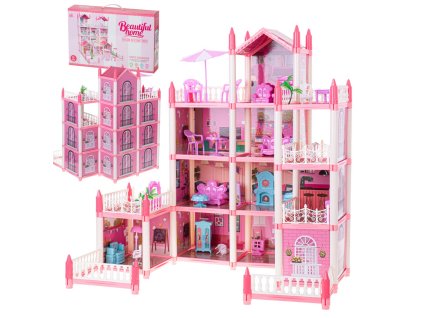 Domek dla lalek willa rozowa DIY 4 poziomy mebelki 106916%282%29