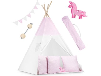 Dětský teepee stan se světýlky - růžový s puntíky