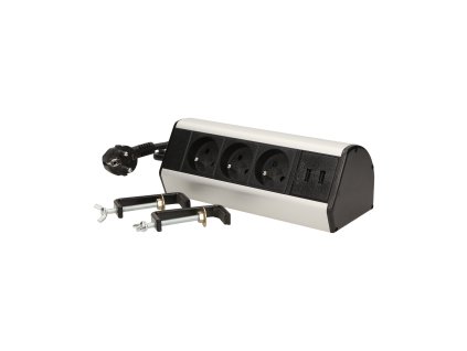 Stolní zásuvka 3x2P+E, USB nabíječka, 1,8m kabel
