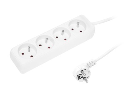 Bílý prodlužovací kabel 4 zásuvky 1,5m s uzemněním
