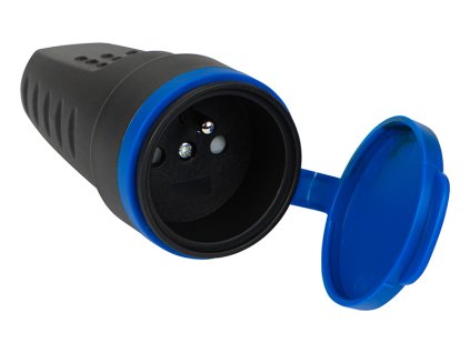 Černá zásuvka se zemněním a krytím IP44