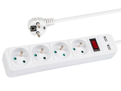 Prodlužovačka 4Z+USB, s vypínačem, 5m, bílá