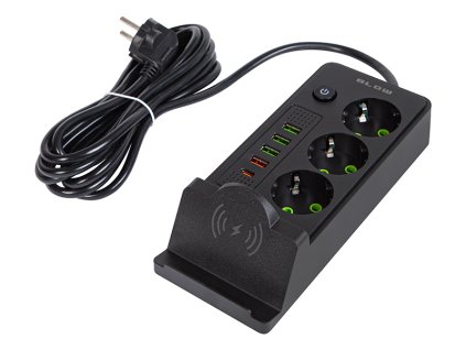 Síťový prodlužovač PS-350U 3-zásuvky 4xUSB+USB-PD 3m černý 3x1mm