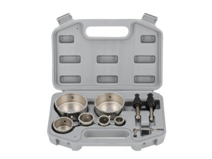 Sada korunových vrtáků DEDRA DED1515 22, 28, 35, 44, 68, 73mm + 2 piloty, karbidový prášek