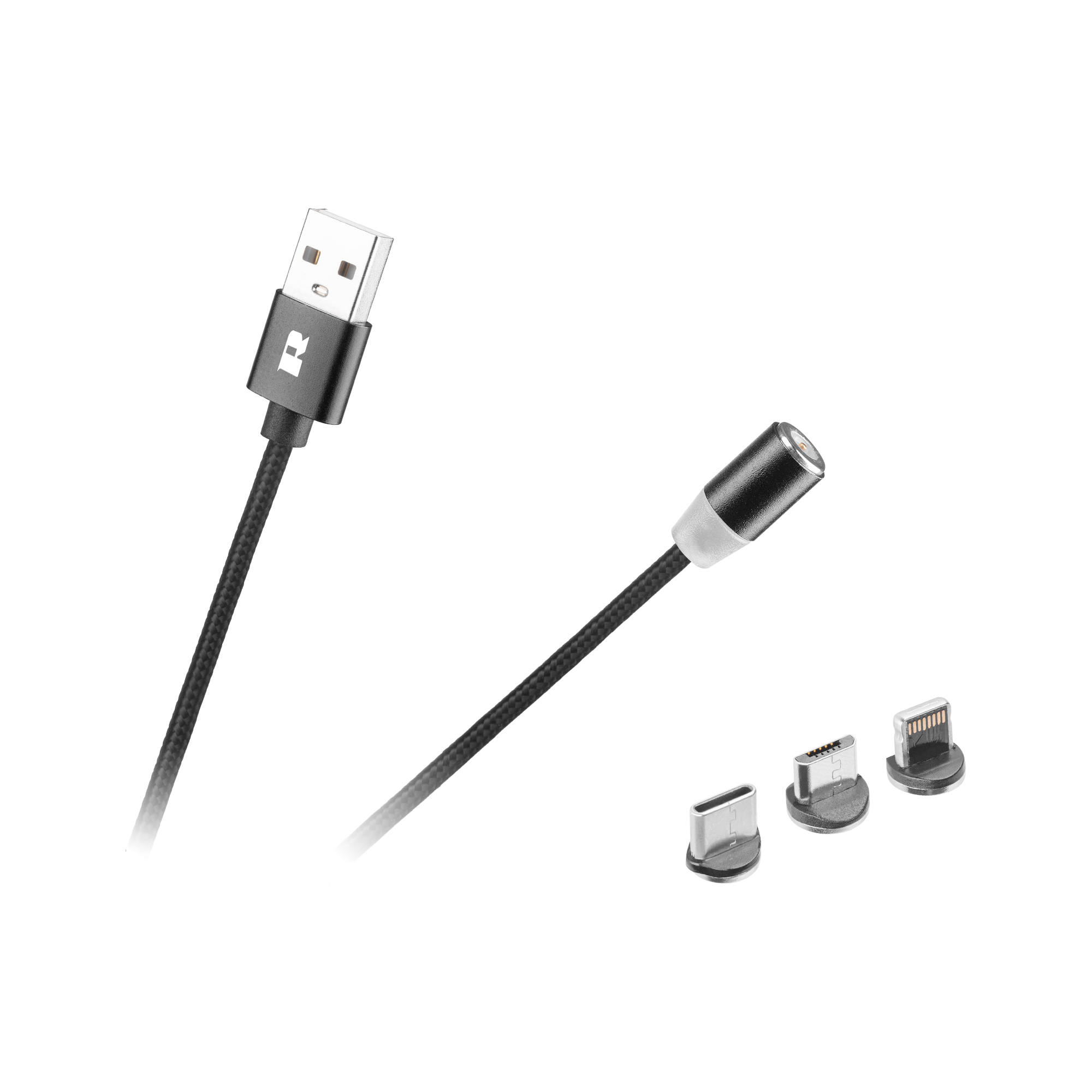 Rebel USB kabel 3v1 microUSB, USB typ C, Lightning 1m magnetický RB-6004-100-B