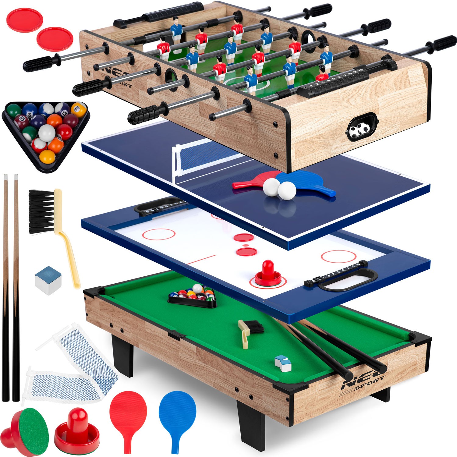 Neo-Sport Multifunkční hrací stůl 4v1 80x43x30cm NS-800 dřevěný