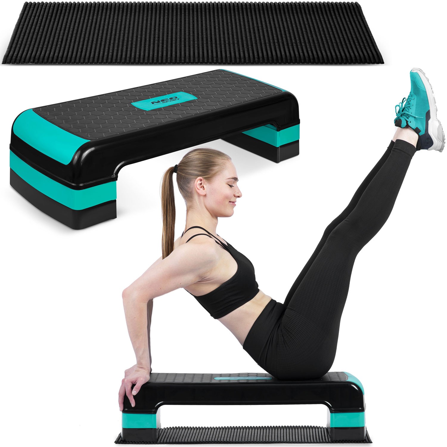Neo-Sport Aerobic step 3stupňový NS-402 tyrkysový