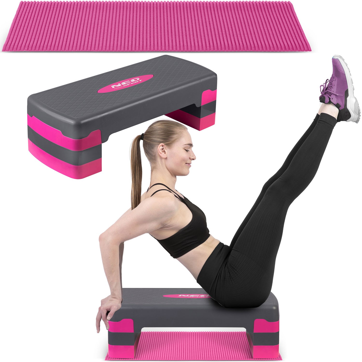Neo-Sport Aerobic step 3-stupňový NS-400 růžový