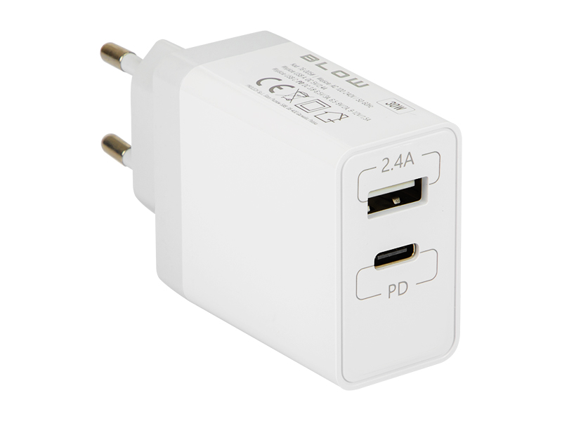 Síťová nabíječka s USB+USB-C zásuvkou 30 W
