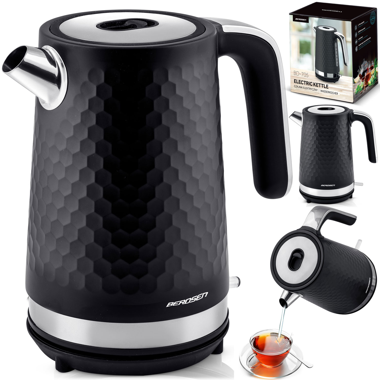 Rychlovarná konvice 1,7l Berdsen BD-705 černostříbrná
