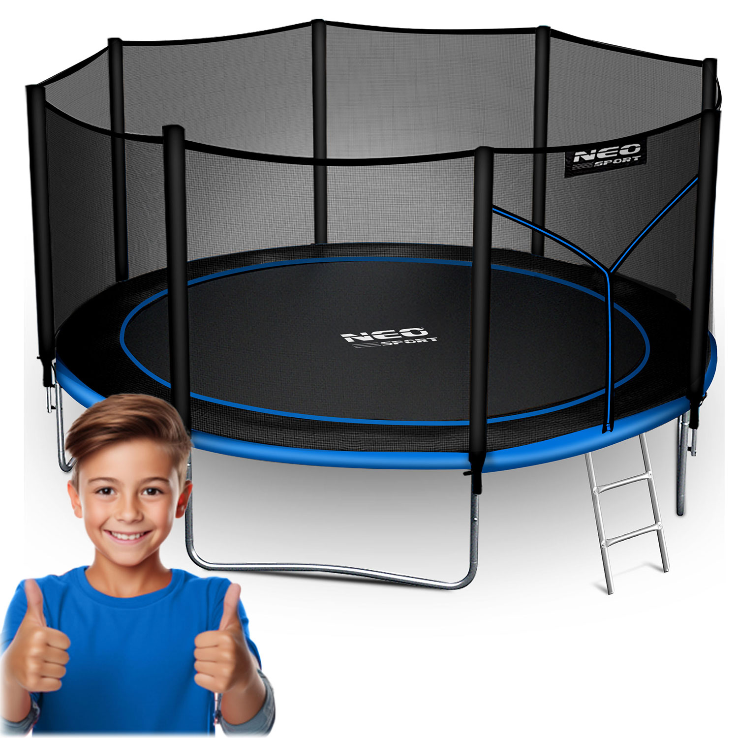 Zahradní trampolína 12ft/374cm s vnější sítí a žebříkem Neo-Sport