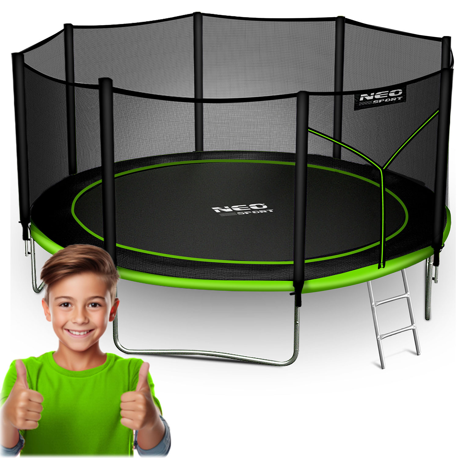 Zahradní trampolína 13ft/404cm s vnější sítí a žebříkem Neo-Sport