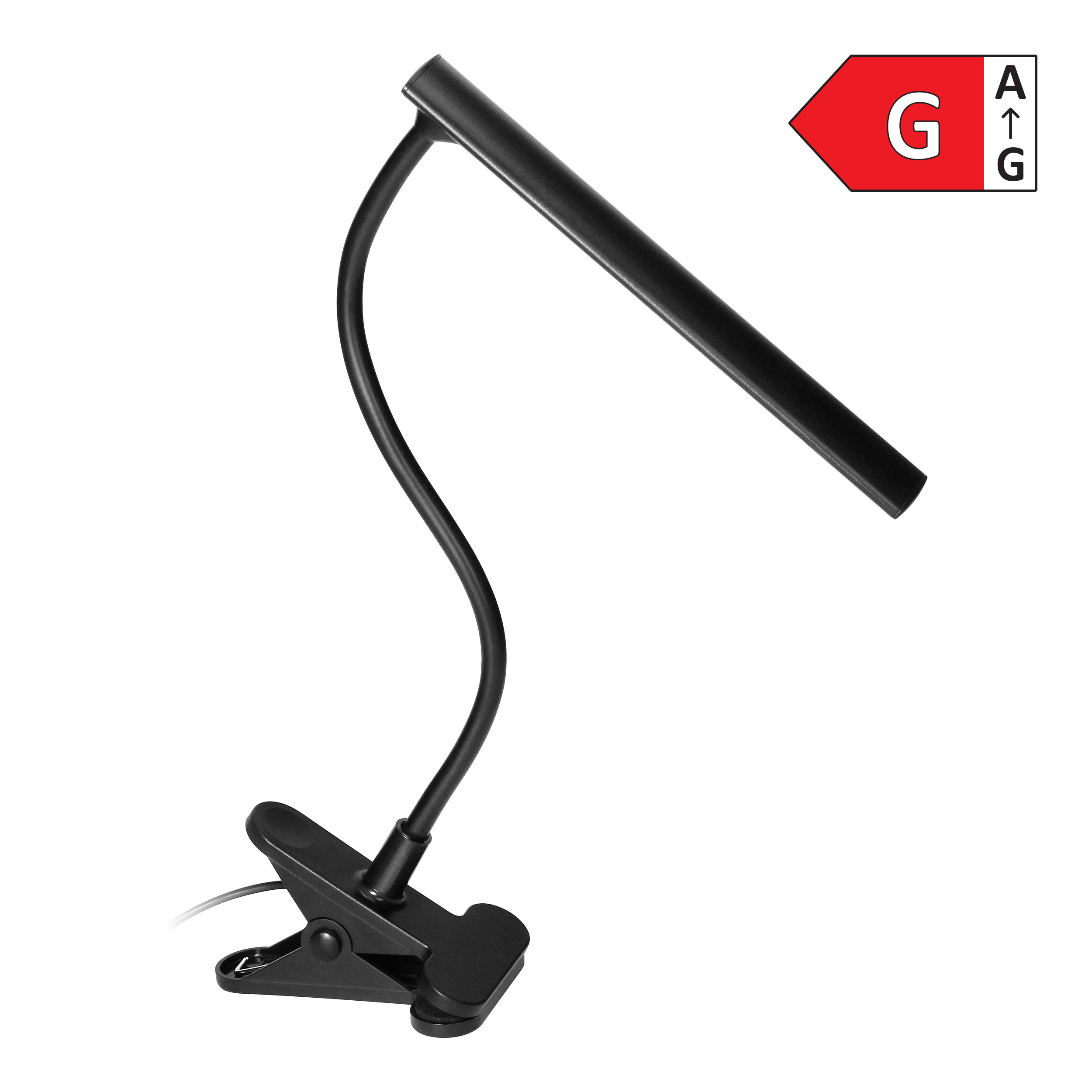 LED stolní lampa s klipem, 5W, 4000K, černá