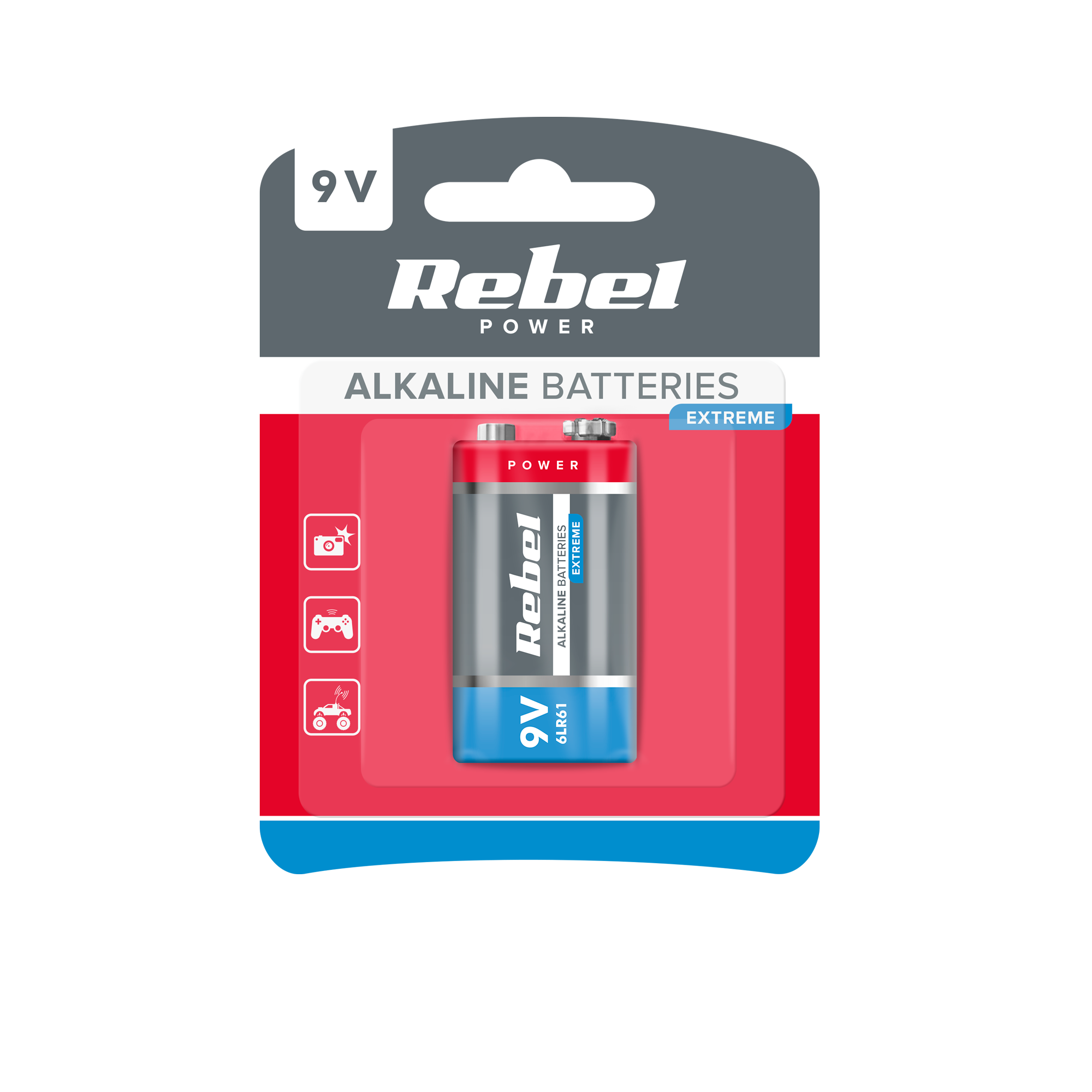 Alkalická baterie REBEL EXTREME 9V 6LR6