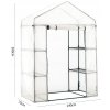 BÍLÝ ZÁHRADNÍ SKLENÍK S POLICEMI 140 x 73 x 200 CM *5484