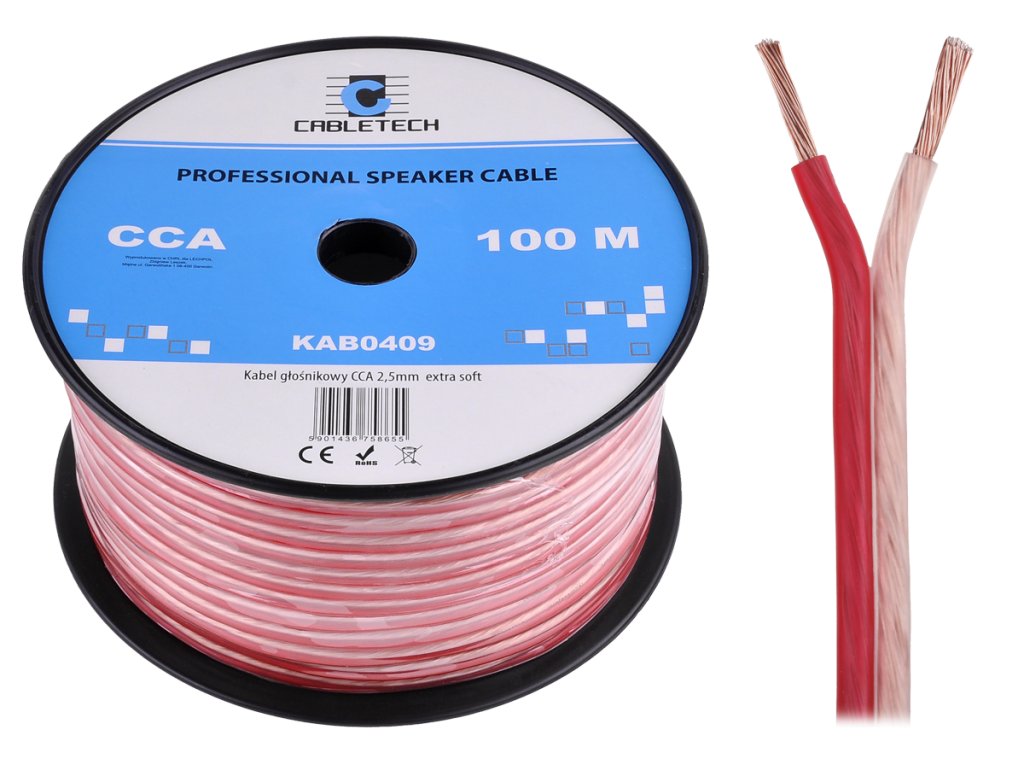 Kábel na reproduktory CCA 2,5 mm Cabletech extra mäkký