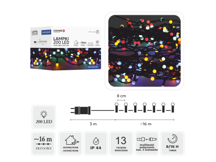 LED Kuglice 200L Multikolor, D.L. 3 + 16 M *0160