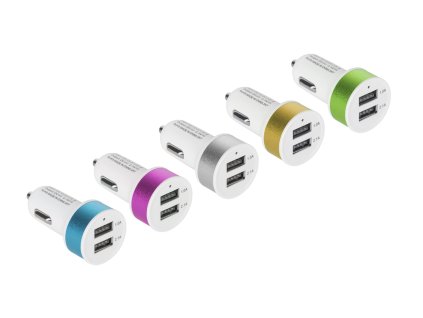 Auto punjač 2xUSB 2100 mA mix boja HQ