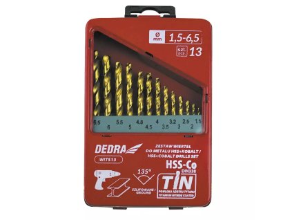 13-dijelni set svrdla za metal HSS + kobalt + TiN, 135° WITS13