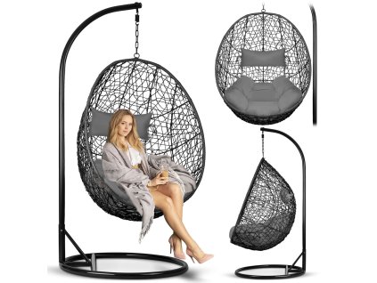 Viseća vrtna stolica Brava crna + sivi jastučići Sofotel