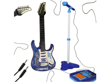 Električna rock gitara s pojačalom i mikrofonom za djecu plava