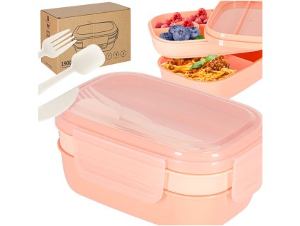 Lunch box sniadaniowka pudelko sniadaniowe z przegrodkami dzielone 1900ml morelowe 175708