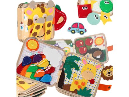 Ksiazeczka sensoryczna edukacyjna filcowa 3D manipulacyjna ruchome elementy zyrafa 176100