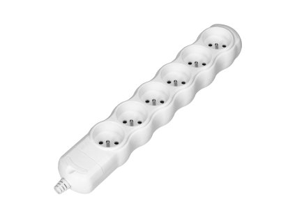 Bijeli razdjelnik sa 6 utičnica s uzemljenjem