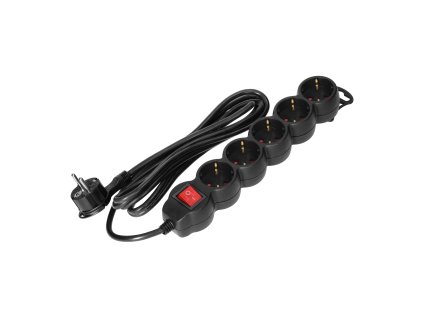 Produžni kabel 5 utičnica 5m s prekidačem crni