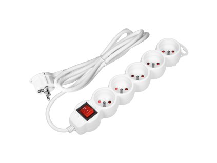 Produžni kabel s 5 utičnica i prekidačem, 5m, 16A, bijela