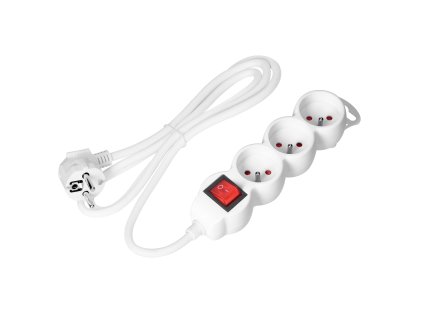 Produžni kabel 3x2P+E, ON/OFF, 1.4m, H05VV-F, 3x1mm2, bijeli