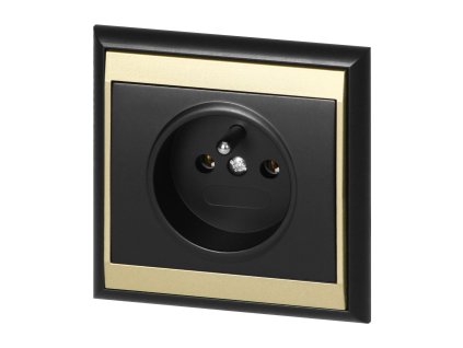 Ugradbena jednopolska utičnica 2P+E Luna, 16A, 250V, PT-16L, crna/zlatna